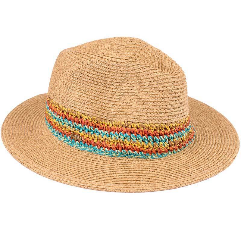 C.C Paper Straw Hat With Multi Color Knot Band 80% Paper Straw 20% Polyester
