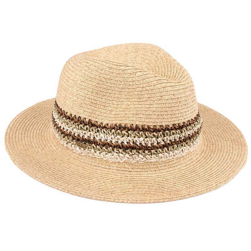 C.C Paper Straw Hat With Multi Color Knot Band 80% Paper Straw 20% Polyester