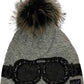 C.C Goggles Pattern Rhinestones Beanie With Real Fur Pom