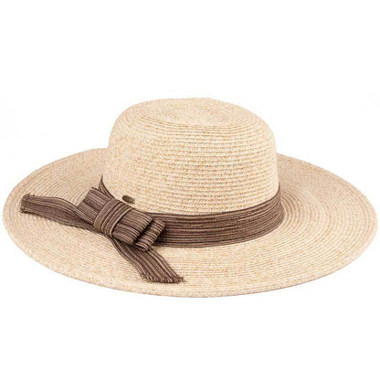 C.C Paper Straw Brim Hat With Ribbon Band 88% Paper Straw 12% Polyester