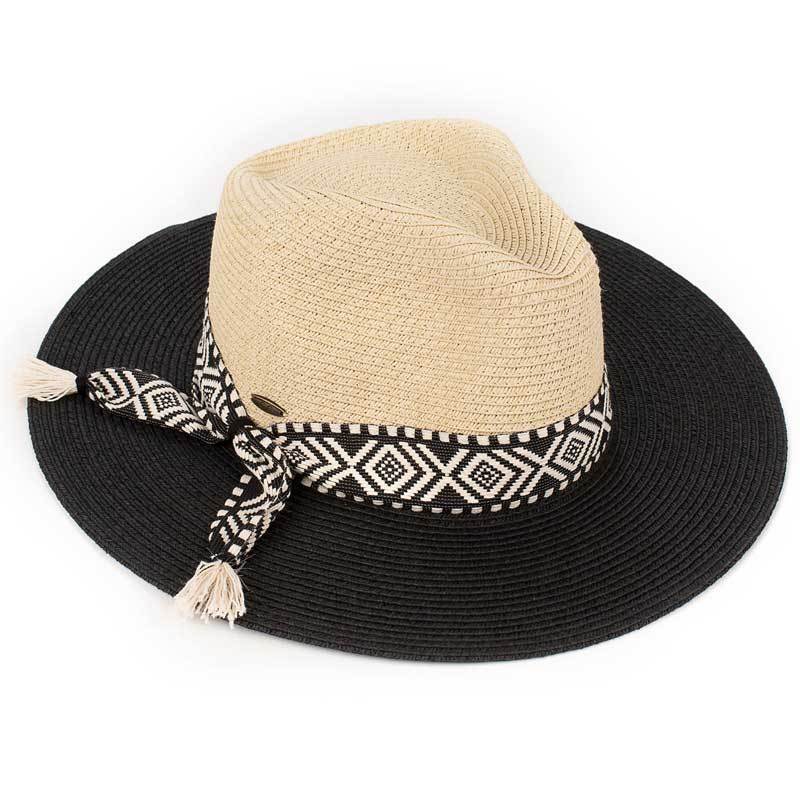 C.C Straw Panama Hat With Aztec Band 80% Paper Straw 20% Polyester