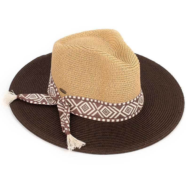 C.C Straw Panama Hat With Aztec Band 80% Paper Straw 20% Polyester