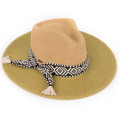 C.C Straw Panama Hat With Aztec Band 80% Paper Straw 20% Polyester