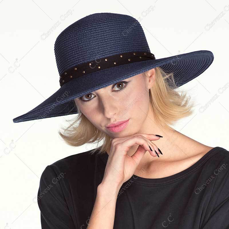 C.C Straw Brim Hat With Faux Suede Accented With A Studded Band 88% Paper Straw 12% Polyester