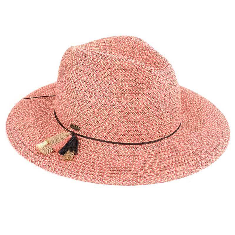 C.C Straw Panama Hat With Multi Color Tassel Band 80% Paper Straw 20% Polyester