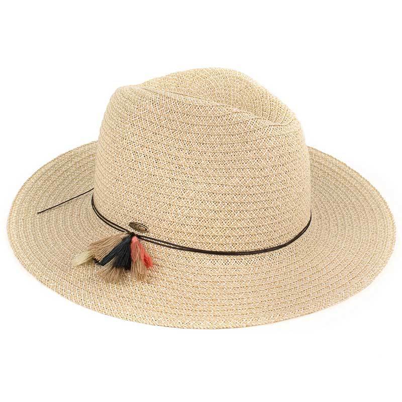 C.C Straw Panama Hat With Multi Color Tassel Band 80% Paper Straw 20% Polyester