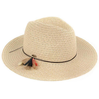 C.C Straw Panama Hat With Multi Color Tassel Band 80% Paper Straw 20% Polyester