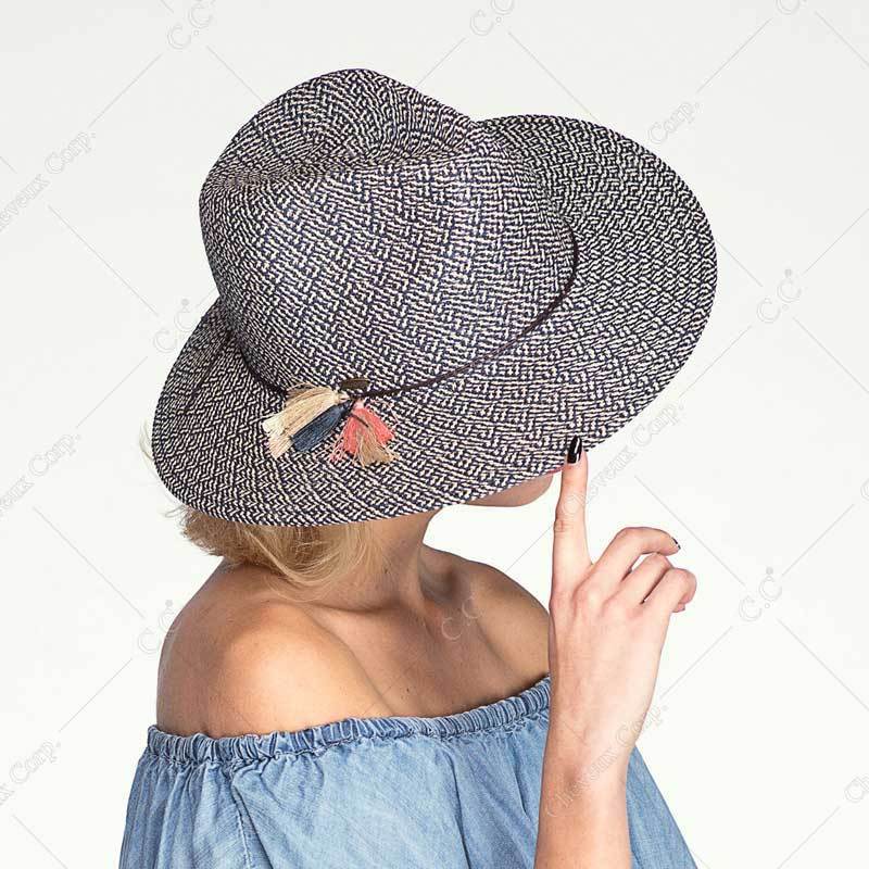 C.C Straw Panama Hat With Multi Color Tassel Band 80% Paper Straw 20% Polyester