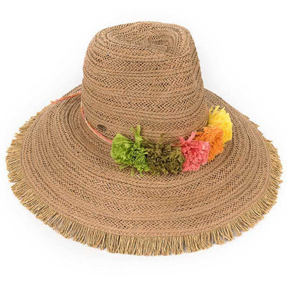 C.C Fringed Wide Brim Hat With Paper Flower Band 88% Paper Straw 12% Polyester