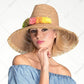 C.C Fringed Wide Brim Hat With Paper Flower Band 88% Paper Straw 12% Polyester