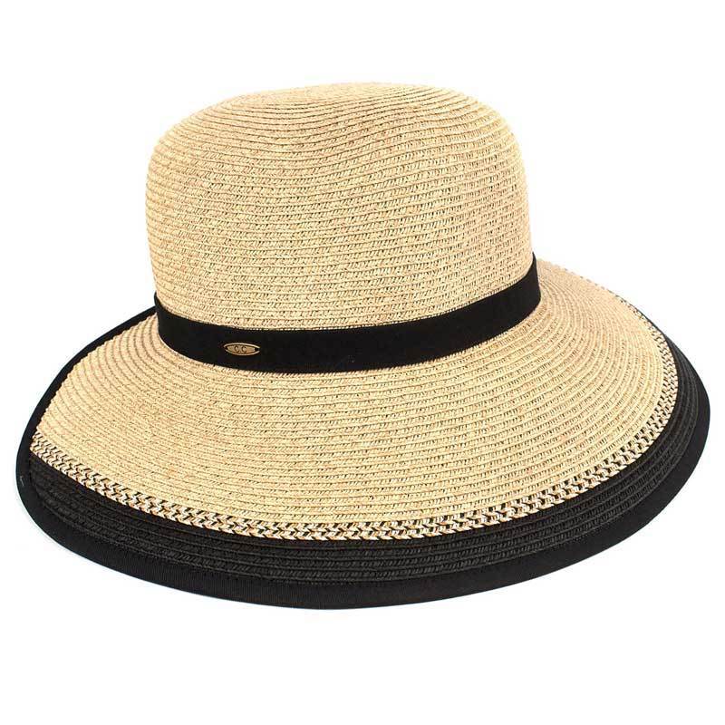 C.C Color Trim Straw Visor Hat With Velcro 80% Paper Straw 20% Polyester