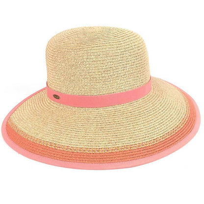 C.C Color Trim Straw Visor Hat With Velcro 80% Paper Straw 20% Polyester