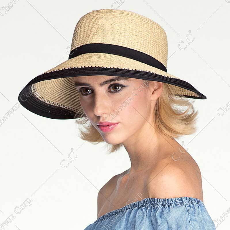 C.C Color Trim Straw Visor Hat With Velcro 80% Paper Straw 20% Polyester