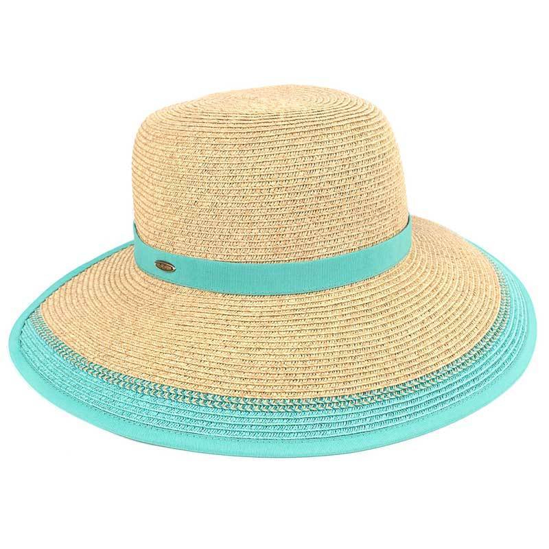 C.C Color Trim Straw Visor Hat With Velcro 80% Paper Straw 20% Polyester