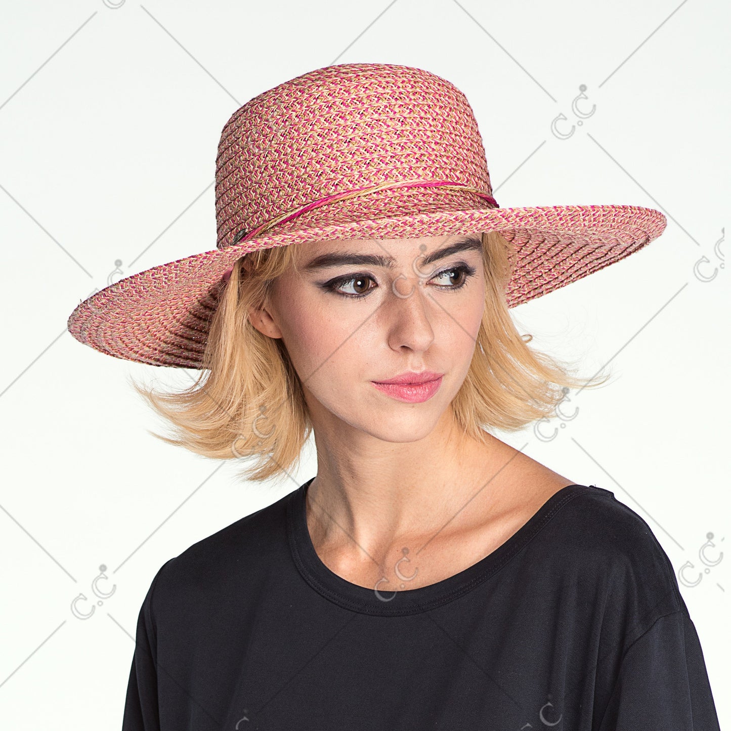 C.C Multi Color Straw Brim Hat 80% Paper Straw 20% Polyester