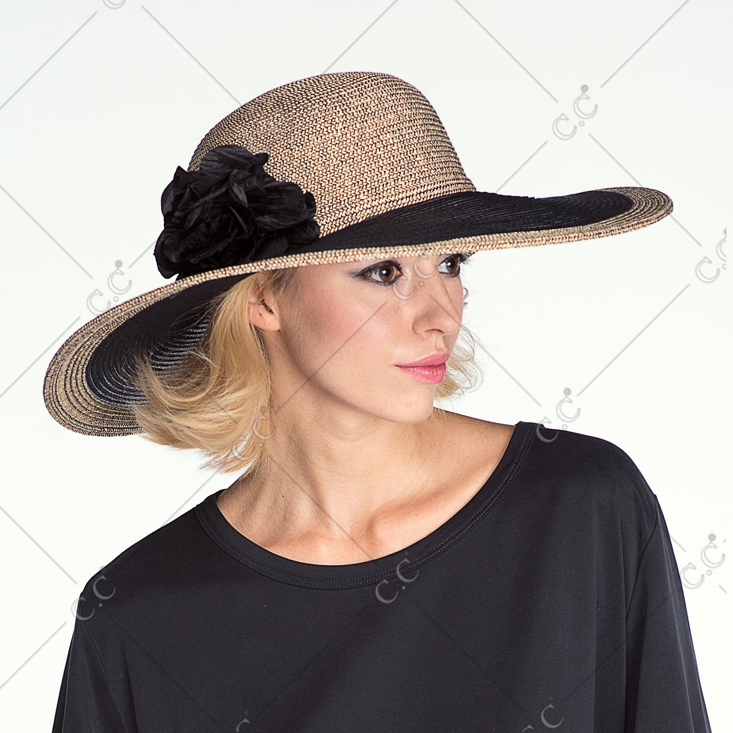 C.C Transparent Wide Brim Hat 40% Paper Straw 60% Polyester