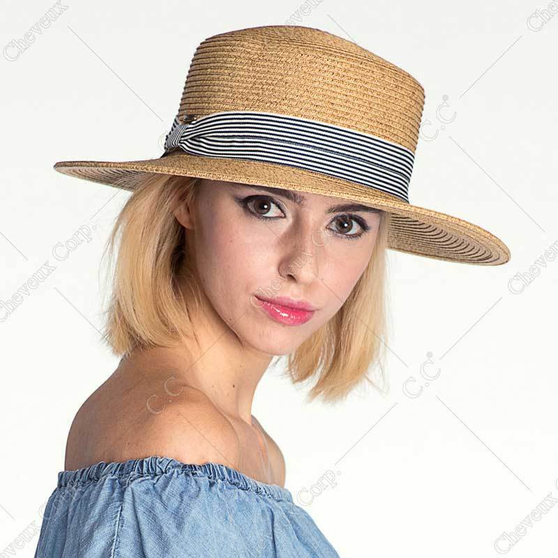 C.C Brim Hat With Stripe Band 75% Paper Straw 25% Polyester