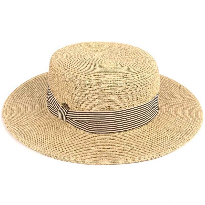 C.C Brim Hat With Stripe Band 75% Paper Straw 25% Polyester