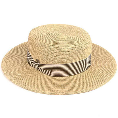C.C Brim Hat With Stripe Band 75% Paper Straw 25% Polyester