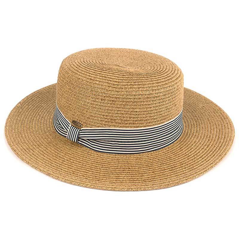 C.C Brim Hat With Stripe Band 75% Paper Straw 25% Polyester