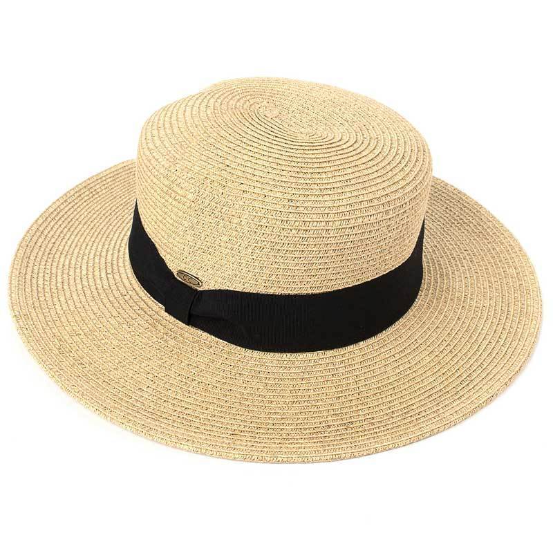 C.C Brim Hat With Solid Band 75% Paper Straw 25% Polyester - Lt. Natural Mix/Black - Brim Hats