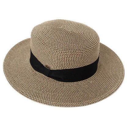 C.C Brim Hat With Solid Band 75% Paper Straw 25% Polyester - Multi Brown/Black - Brim Hats