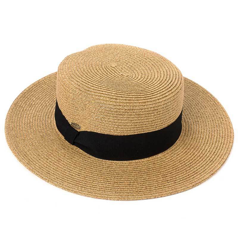C.C Brim Hat With Solid Band 75% Paper Straw 25% Polyester - Toast Mix/Black - Brim Hats