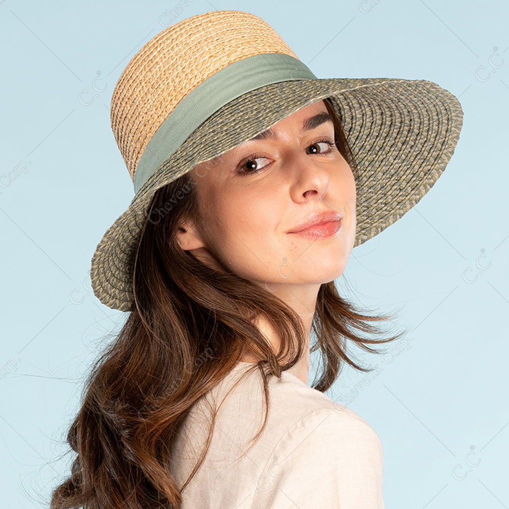 C.C Multi Heather Paper Opened Back Sun Hat Crown: Raffia Brim: Paper