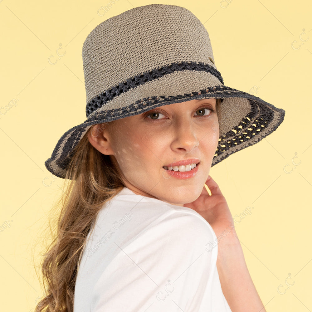 C.C Handmade Paper Crochet Cloche Hat In Multi Stripe Colors 100% Paper