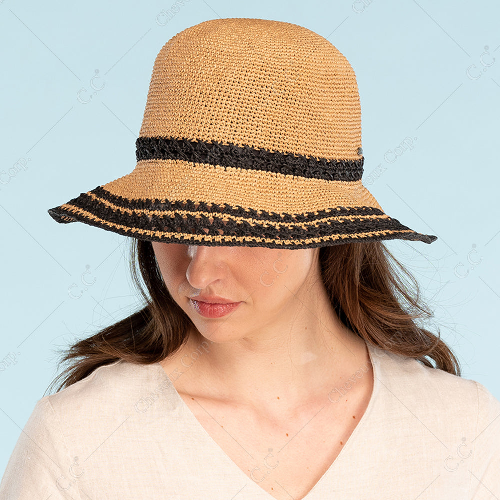 C.C Handmade Paper Crochet Cloche Hat In Multi Stripe Colors 100% Paper