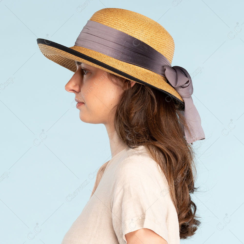 C.C Natural Paper Brim Hat With **Ombre Color Chiffon Sash Bow Sun Hat 88% Paper 12% Polyester