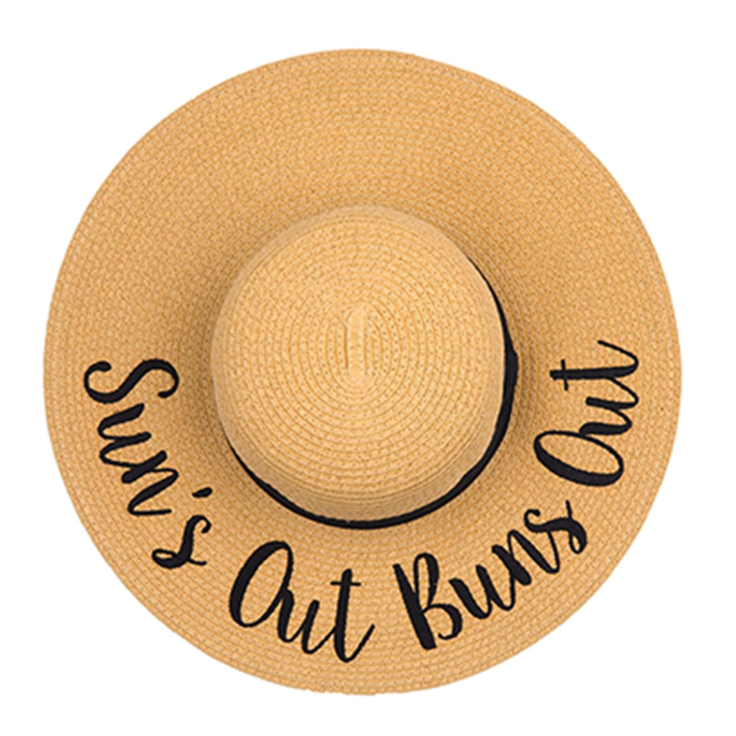 C.C Paper Brim Straw Hat With Lettering And Ribbon Band 100% Paper Straw