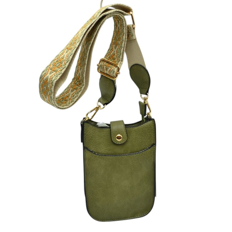 Vegan Leather Crossbody Bag with Adjustable Guitar Straps - Sage - Crossbody Bags