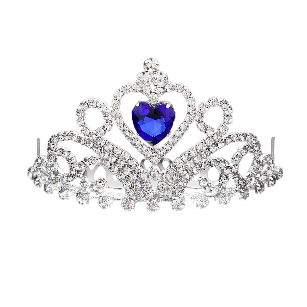 Sapphire Heart Crystal Rhinestone Princess Mini Tiara, this tiara features precious crystal rhinestone and an artistic design. Perfect for adding just the right amount of shimmer & shine, will add a touch of class, beauty and style to your special events. Suitable for Wedding, Engagement, Prom, Dinner Party, Birthday Party, Any Occasion You Want to Be More Charming.