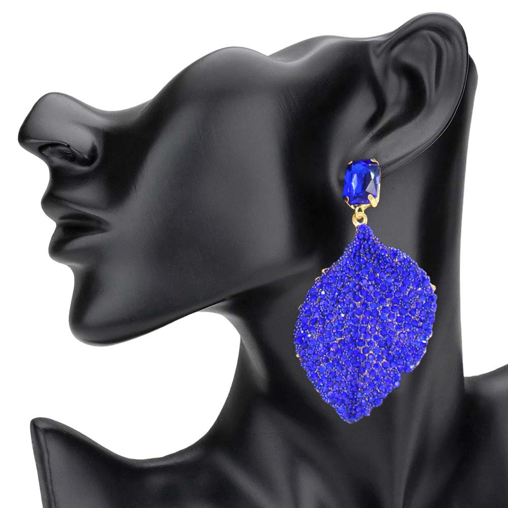 Sapphire Rhinestone Embellished Leaf Dangle Earrings, are perfect for any special event. The rhinestones are carefully placed to create an elegant design. These earrings are sure to turn heads and make you stand out from the crowd. Perfect gift for fashion-loving family members and friends, young adults, or to gift yourself.