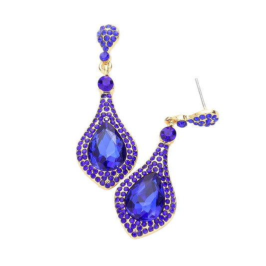 Sapphire Teardrop Crystal Rhinestone Pave Evening Earrings, will give you a classic, elegant look. They feature a teardrop-shaped design and are adorned with crystal rhinestones for an eye-catching touch. Perfect for any special occasion, night out party, Mother's Day, Graduation, Prom Jewelry, Just Because, etc. Stay elegant.