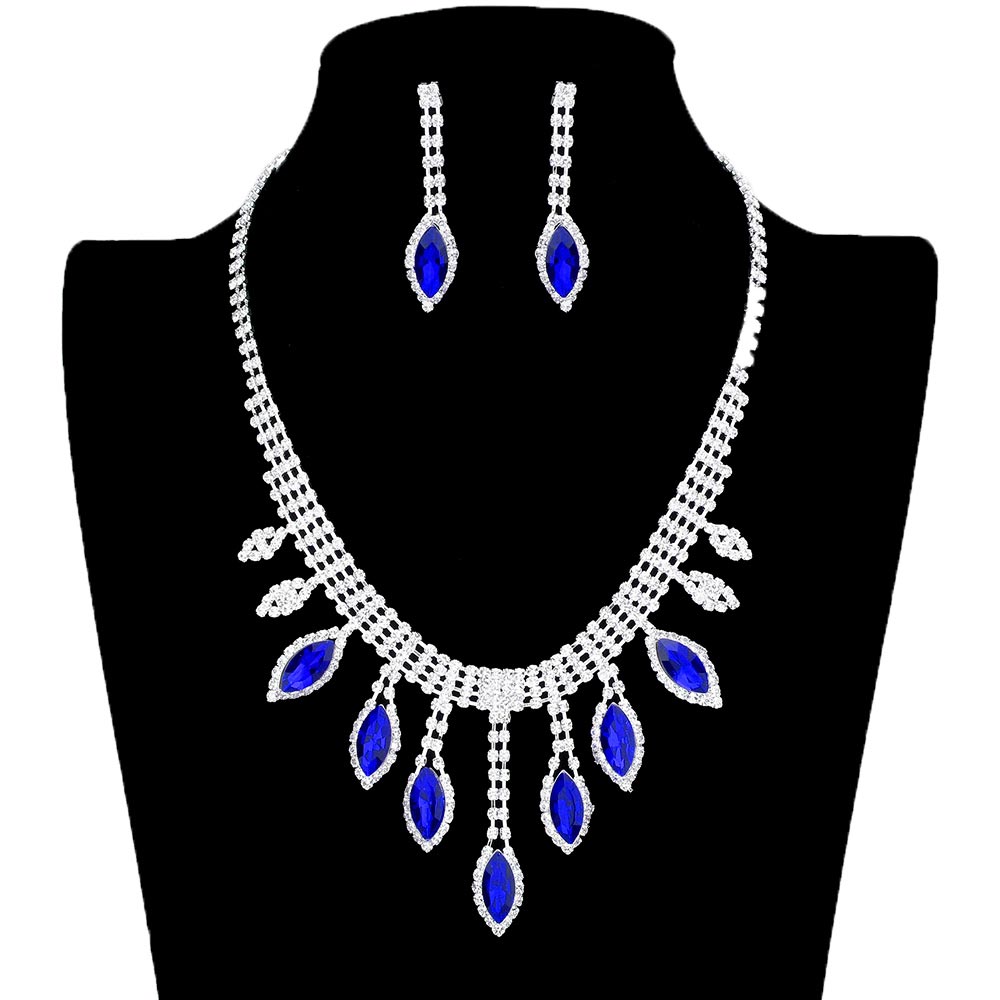 Sapphire Trendy Marquise Stone Accented Rhinestone Necklace, get ready with this Marquise stone necklace to receive the best compliments on any special occasion. This classy rhinestone necklace is perfect for parties, weddings, and evenings. Awesome gift for birthdays, anniversaries, Valentine’s Day, or any special occasion.