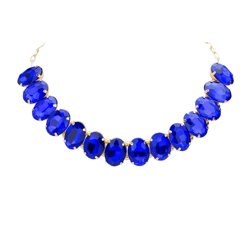 Oval Stone Evening Necklace - Sapphire - Necklaces