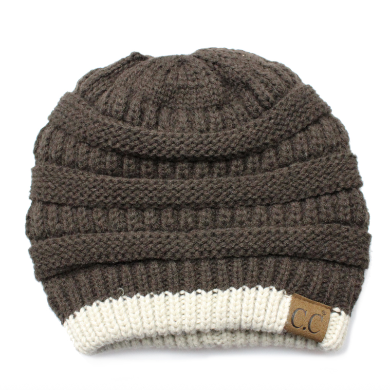C.C Two Tone Striped Beanie Hat