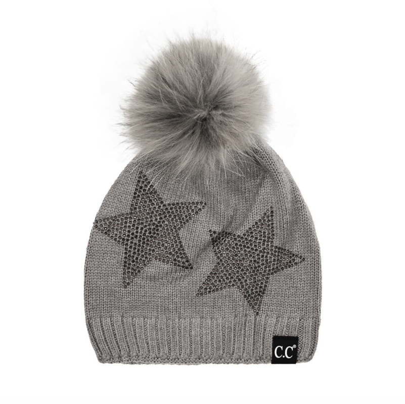 C.C Real Fur Pom With Rhinestones Hat