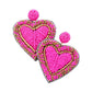 Pink Seed Bead Heart Earrings are handcrafted with tiny seed beads, making them lightweight and comfortable to wear. Perfect for adding a touch of whimsy to any outfit, these earrings are ideal for everyday wear or special occasions. The unique heart shape adds a romantic and playful touch to your look.