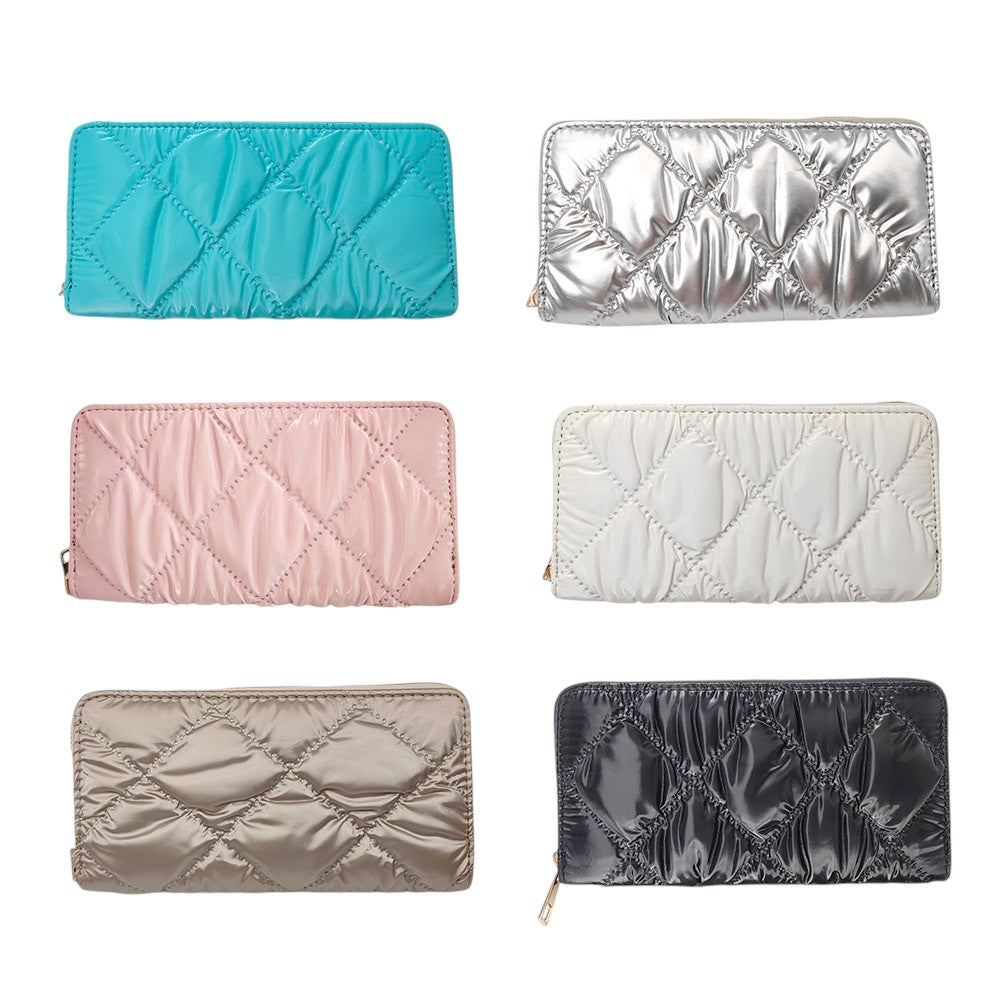 Shiny Faux Leather Padded Wallet with Wristlet offers a sleek and stylish solution for storing your essentials. Its shiny faux leather material adds a touch of sophistication, while the padded design keeps your valuables safe. The attached wristlet also provides convenience and hands-free carrying. 