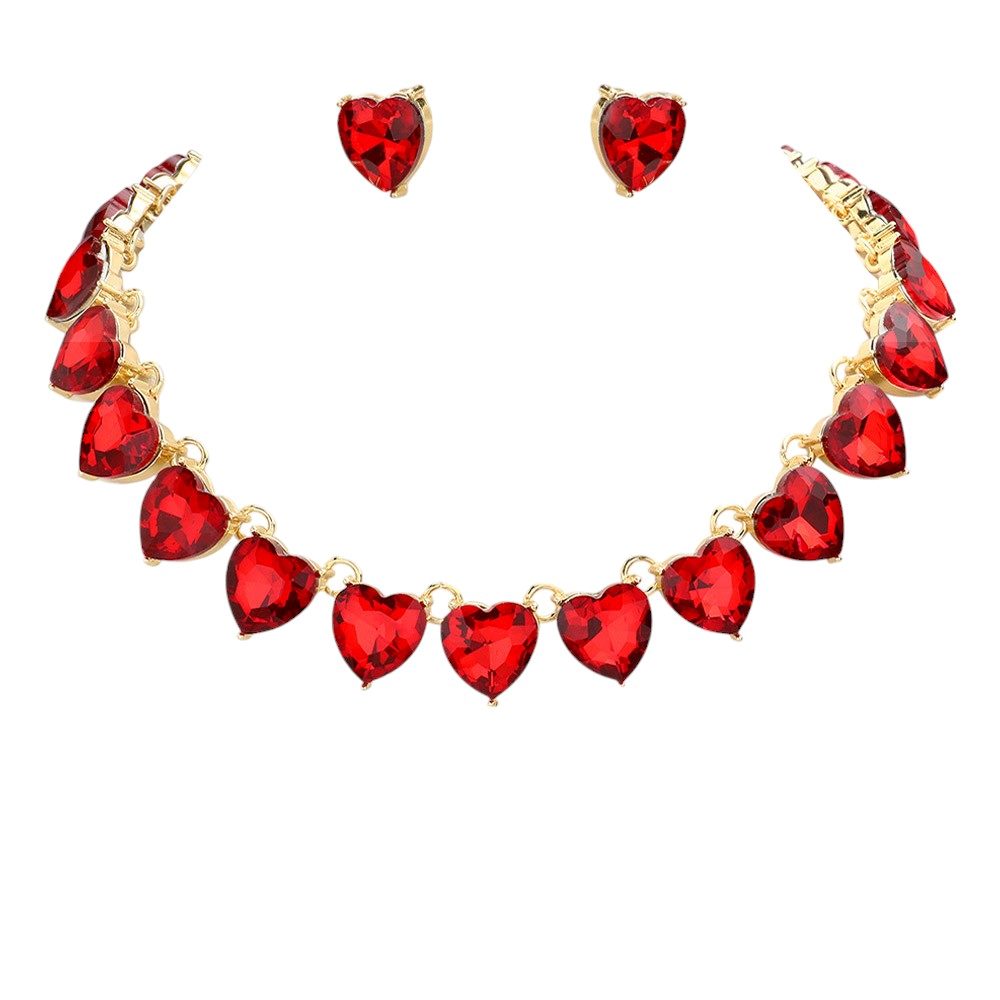 Siam-Heart Stone Link Evening Necklace, put on a pop of color to complete your ensemble. Perfect for adding just the right amount of shimmer & shine and a touch of class to special events. Perfectly lightweight for all-day wear. Perfect Birthday Gift, Anniversary Gift, Mother's Day Gift, or Valentine's Day Gift. 