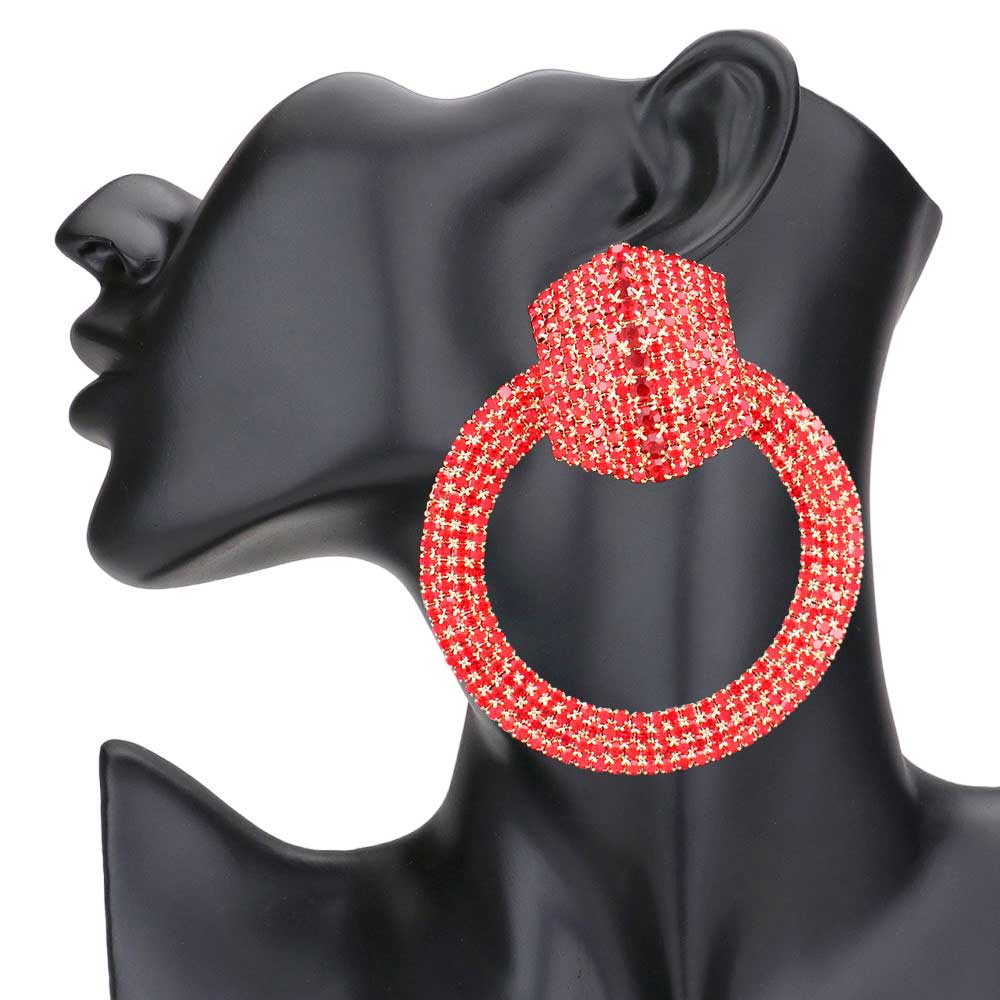Siam Rhinestone Pave Hexagon Open Circle Evening Earrings, get ready with these evening earrings to receive the best compliments on any special occasion. These classy evening earrings are perfect for parties, Weddings, and Evenings. Awesome gift for birthdays, anniversaries, Valentine‚Äö√Ñ√¥s Day, or any special occasion.