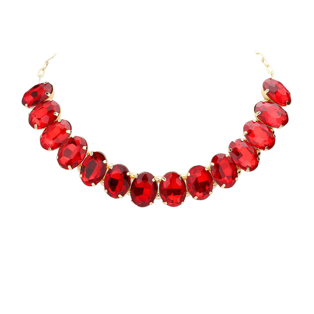 Oval Stone Evening Necklace - Siam - Necklaces