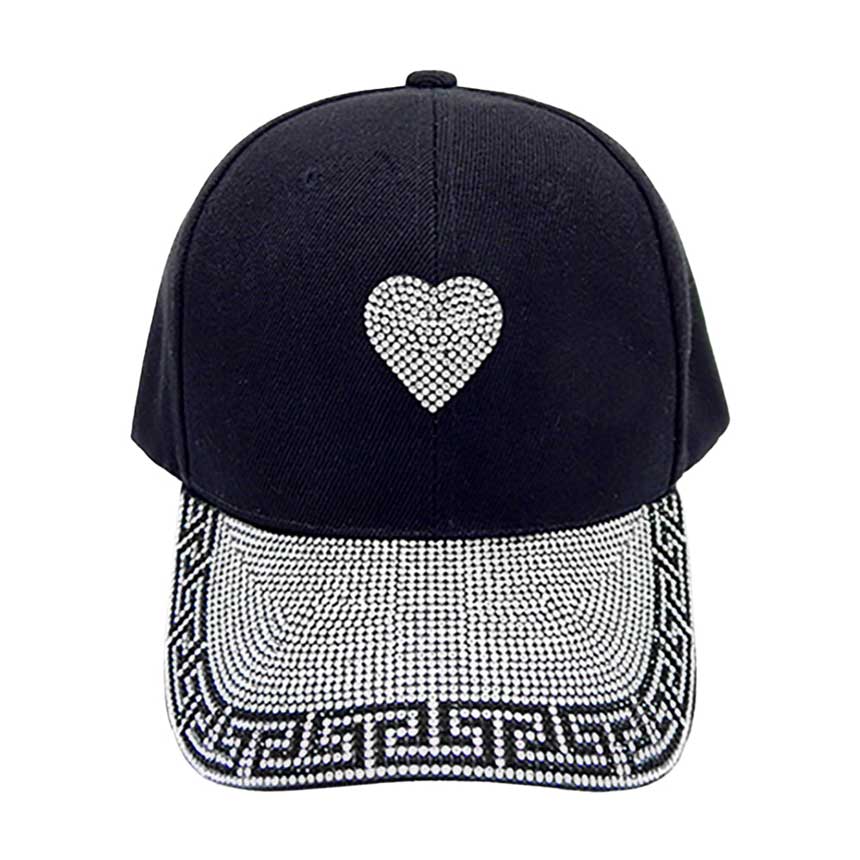 Silver Bling Heart Accented Greek Patterned Baseball Cap, keep your styles on even when you are relaxing at the pool or playing at the beach. Large, comfortable, and perfect for keeping the sun off of your face and neck. Ideal for travelers who are on vacation or just spending some time in the great outdoors. 