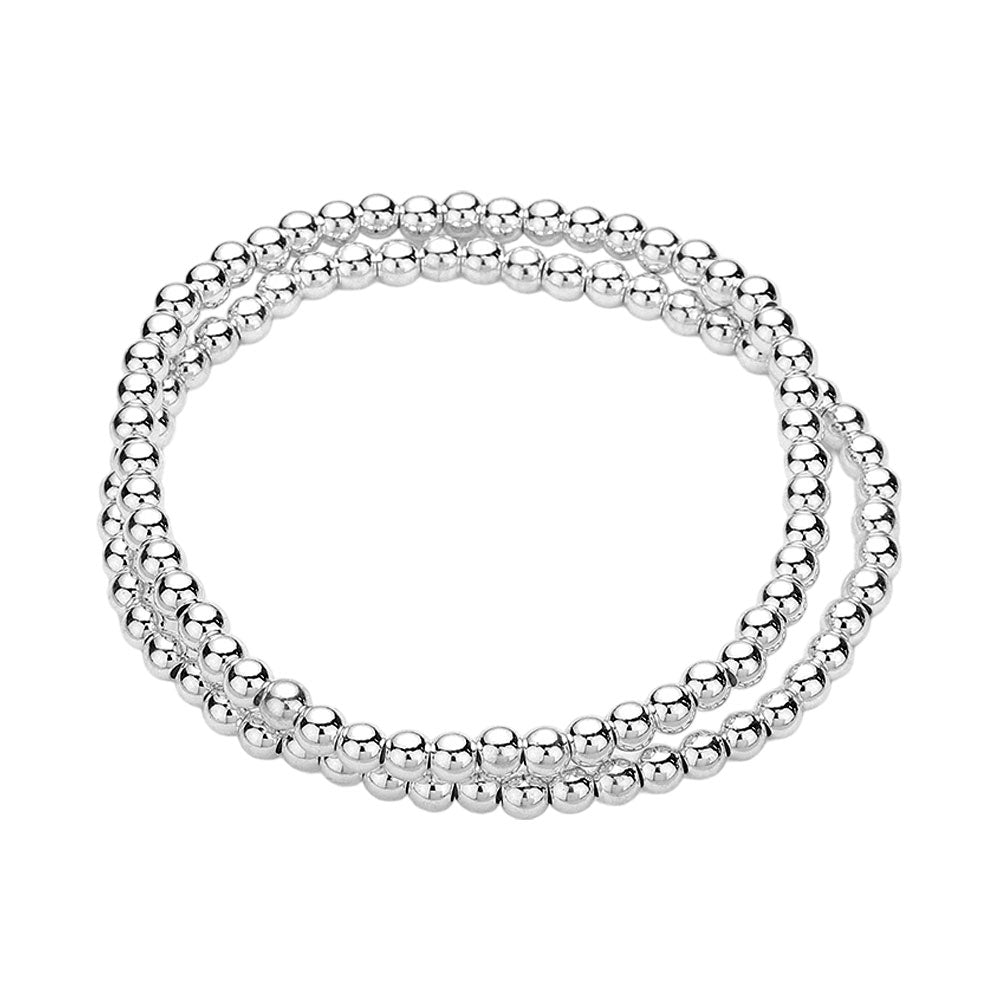 Silver 2PCS Stainless Steel Ball Stretch Multi Layered Bracelets are both stylish and durable, making them the perfect addition to any jewelry collection. The stainless steel material ensures long-lasting wear while the multi-layered design adds a unique touch. Add a touch of sophistication to any outfit with these trendy bracelets.