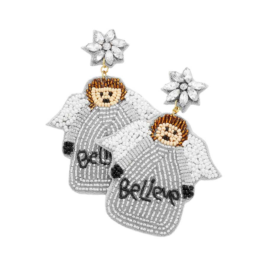 Silver Believe Message Felt Back Beaded Angel Dangle Earrings, enjoy this Christmas with an awesome look with these Earrings. They will dangle on your earlobes to bring a unique and beautiful look & bring a smile to those who look at you at the Christmas party. Perfect Gift for Birthdays, Christmas, Secret Santa, BFF, etc.