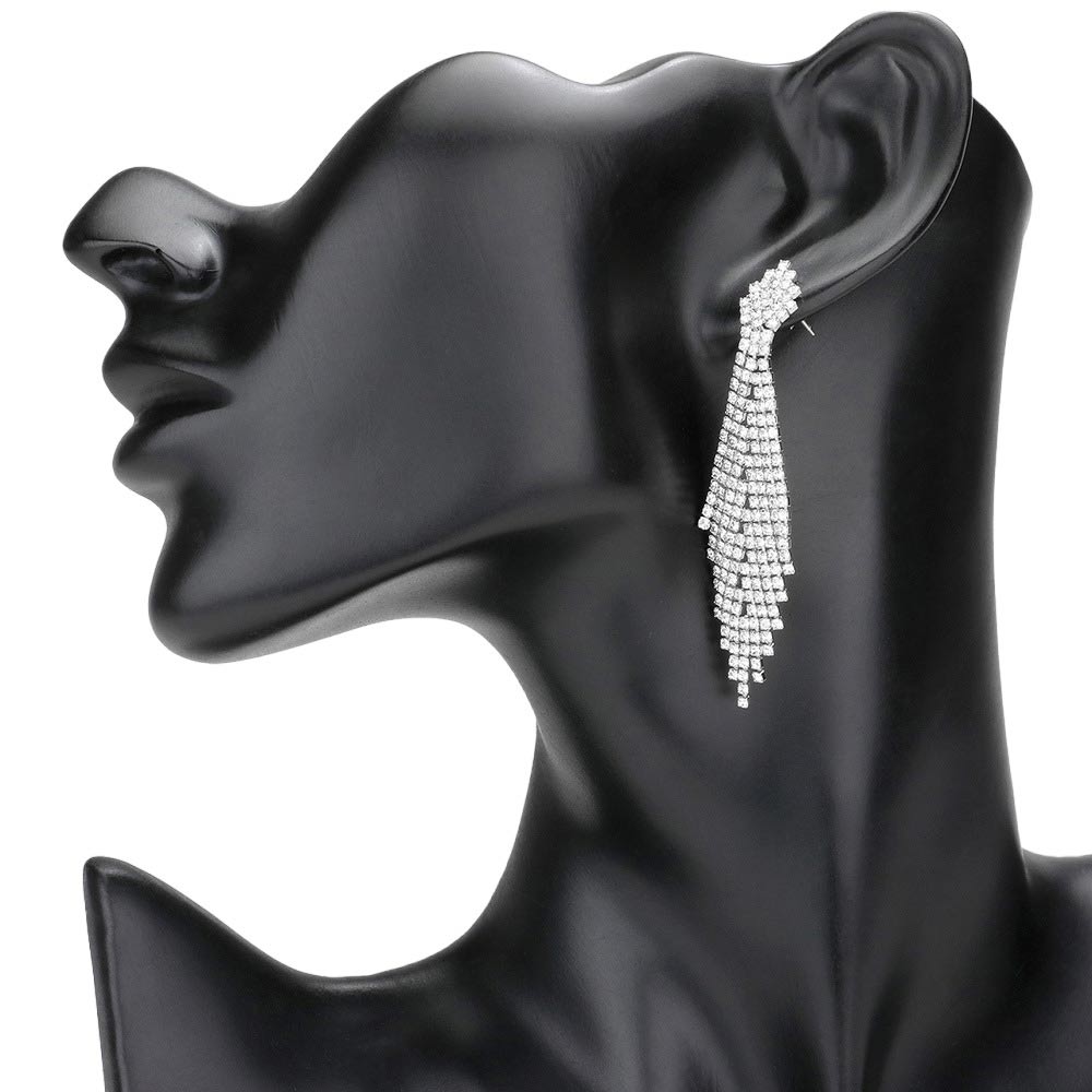 Silver Crystal Rhinestone Pave Fringe Evening Earrings, are beautifully decorated to dangle on your earlobes on special occasions for making you stand out from the crowd. Coordinate these evening earrings with any special outfit to draw everyone's attention. Perfect gift for Birthdays, anniversaries etc. 