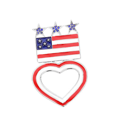 Silver Enamel American USA Flag Open Heart Pin Brooch features precision-crafted detailing with authentic red, white, and blue colouration. The open heart design symbolises patriotic devotion while maintaining elegant aesthetics. Constructed with quality metal backing and professional-grade enamel, this durable brooch includes a secure fastening mechanism suitable for various fabrics and accessories. An ideal statement piece for national holidays or everyday American pride.